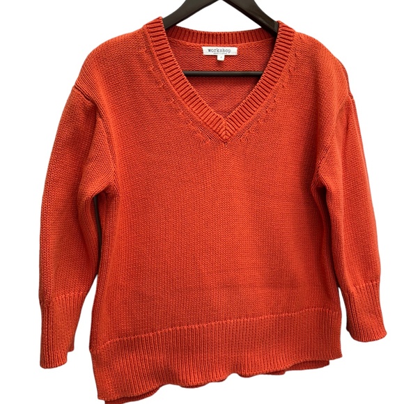 Workshop Republic Orange v-Neck Cotton Boxy Fit Sweater Size S - Picture 1 of 7